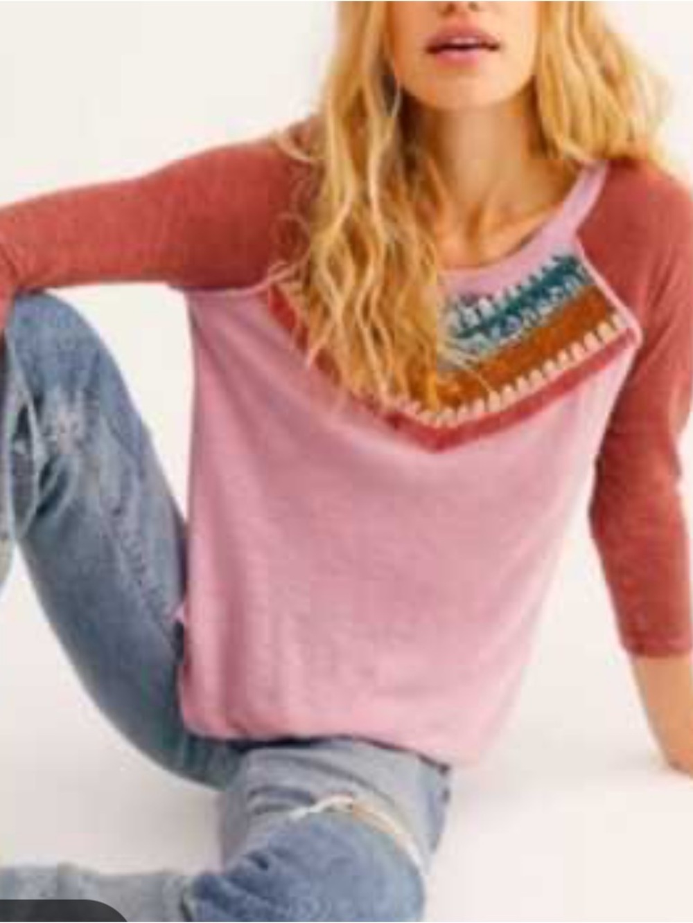 Free People Women’s spring Pink Raglan Sleeve Top size S